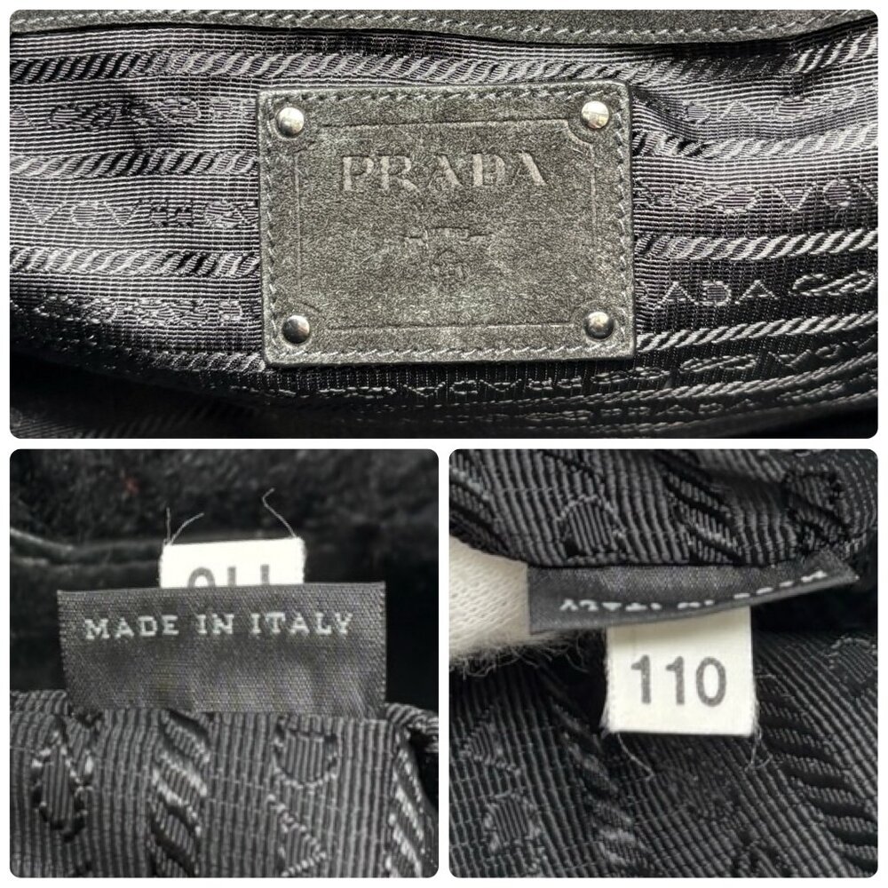 PRADA Vintage Faux Fur Fabric Tote Bag Black Silver Charm Triangle Logo [106226] - Picture 15 of 15